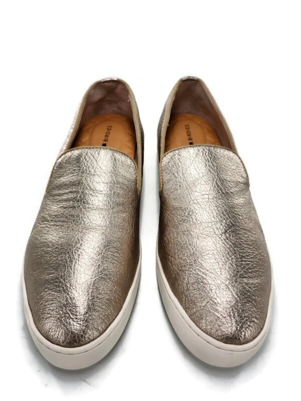 Birdies The Swift Metallic Gold Leather Slip-On No-Lace Loafer Style Sneakers - Picture 4 of 11